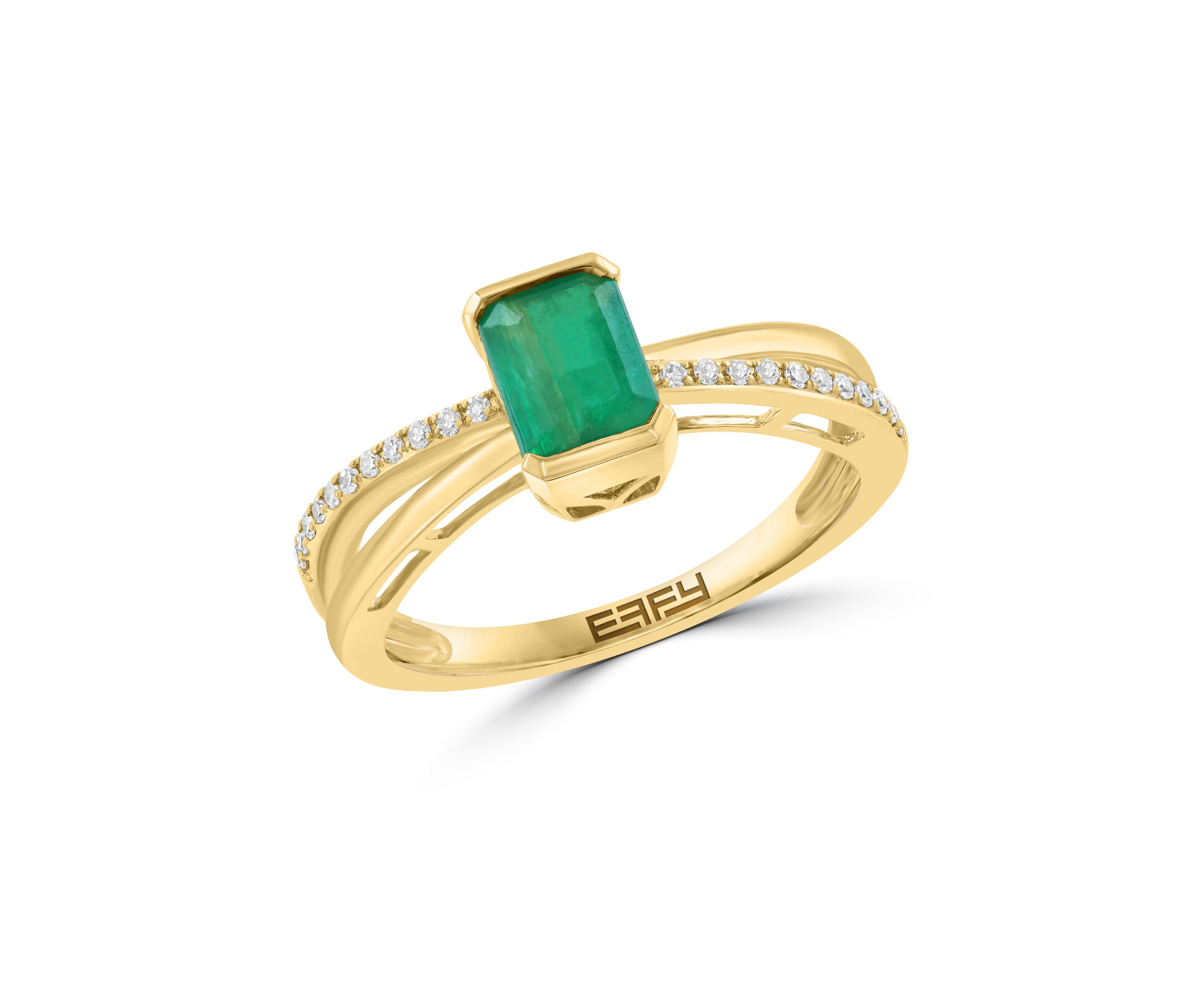 1/10 ct. t.w. Diamond and Natural Emerald Ring in 14K Yellow Gold