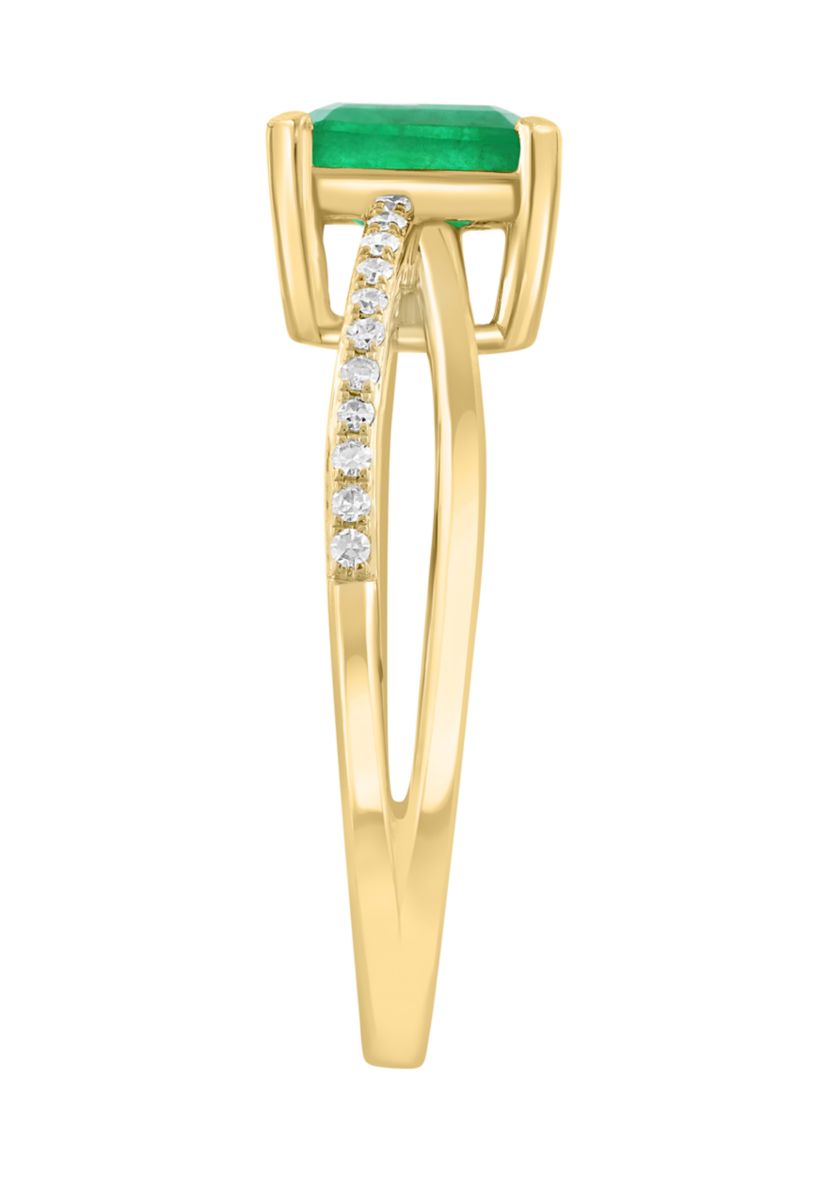 1/10 ct. t.w. Diamond and Natural Emerald Ring in 14K Yellow Gold