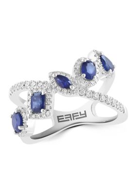 Effy 3/8 ct. t.w. Diamond and 1.15 ct. t.w. Sapphire Ring in 14K White Gold, 7 -  0198452034701