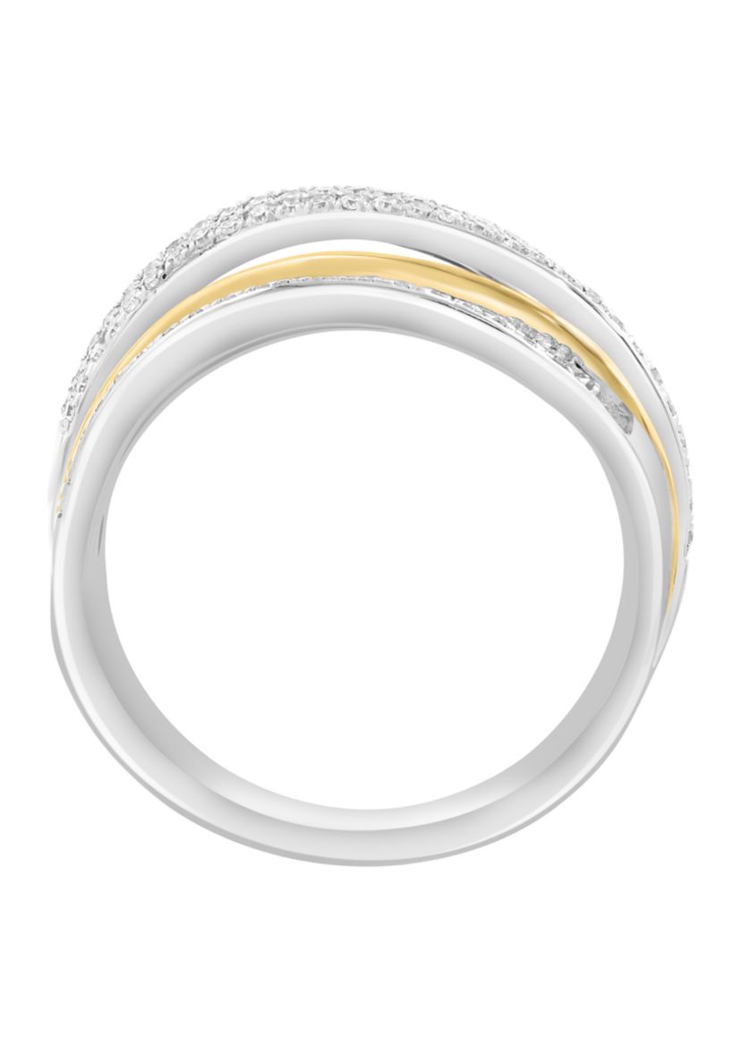 Silver 14K Yellow Gold Plated Diamond Ring 