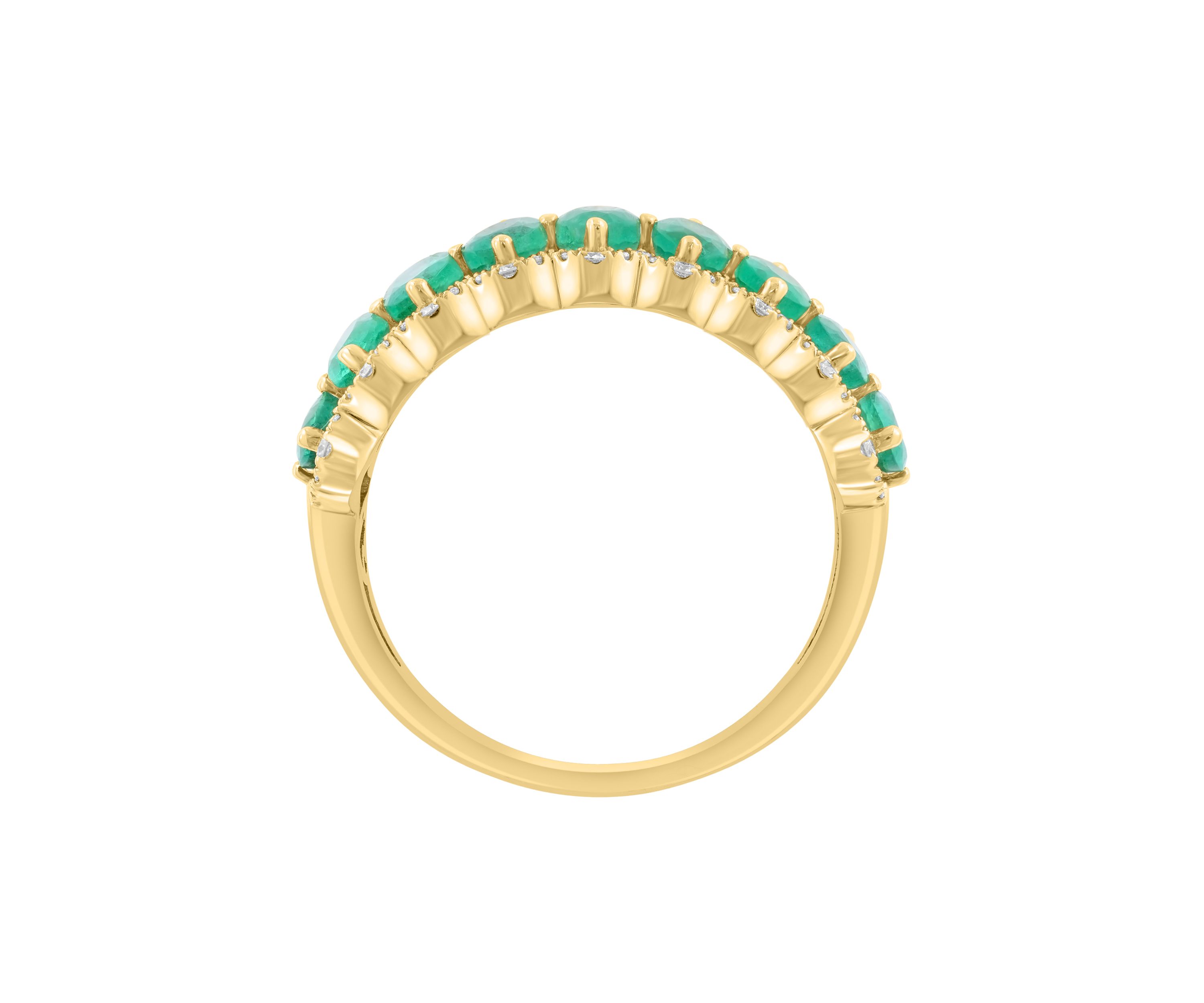 14K Yellow Gold Diamond Emerald Ring 