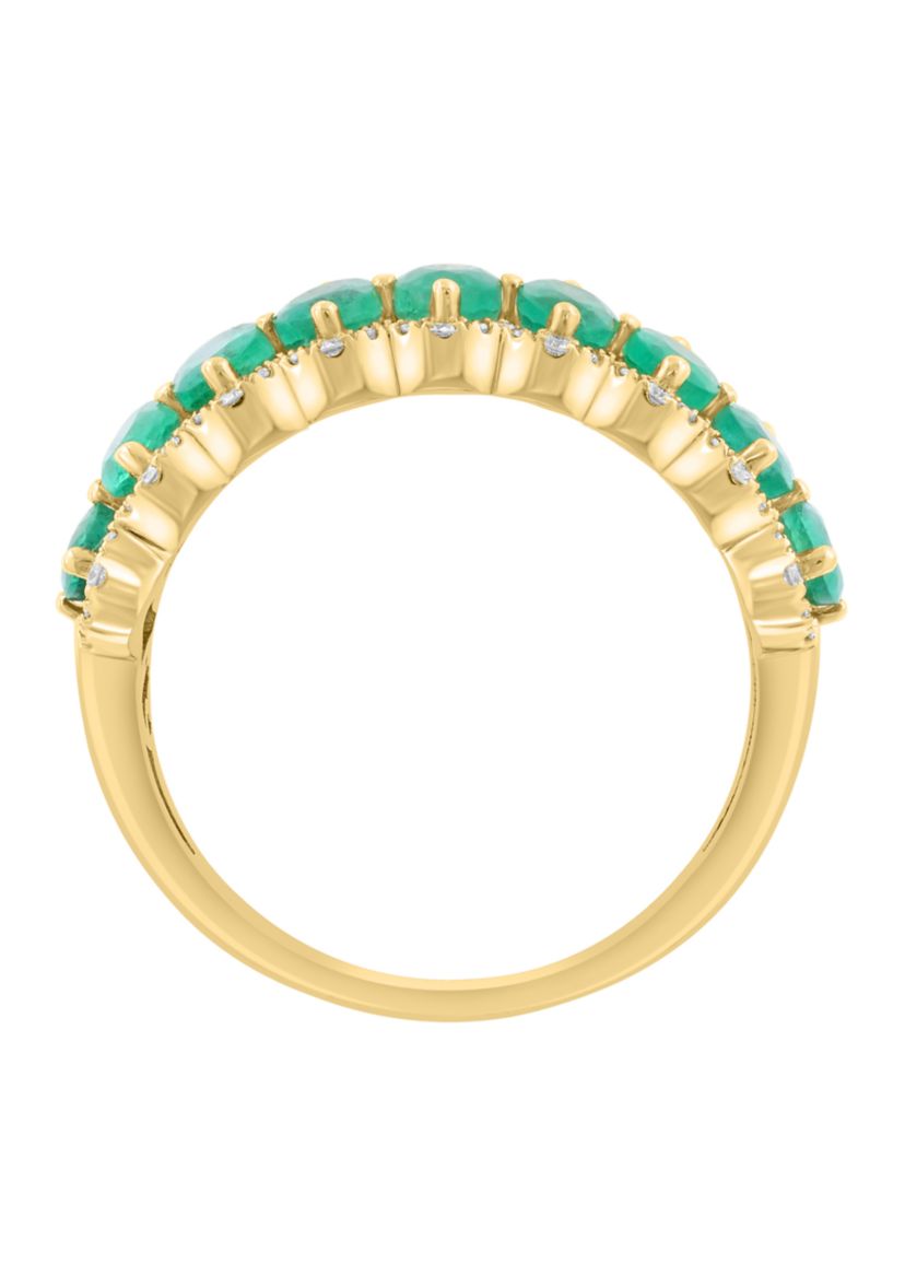 14K Yellow Gold Diamond Emerald Ring 