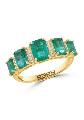 Effy Diamond and Natural Emerald Ring in 14K Yellow Gold, 7
