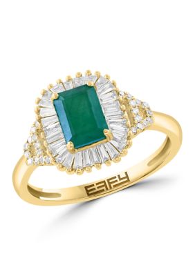 Effy 14K Yellow Gold Diamond and Natural Emerald Ring, 7