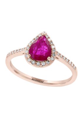 Effy 14K Rose Gold 1/6 Ct. T.w. Diamond And 1 Ct. T.w. Natural Mozambique Ruby Pear Ring