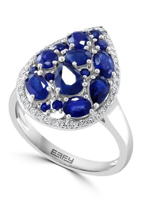 Effy 1/6 Ct. T.w. Diamond And 2.62 Ct. T.w. Natural Sapphire Ring In 14K White Gold, 7 -  0191120325477