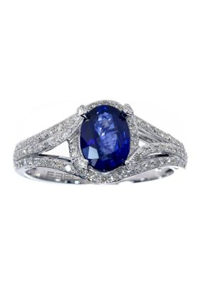 Effy 1/3 Ct. T.w. Diamond And 1.42 Ct. T.w. Sapphire Ring In 14K White Gold, 7 -  0607649515287