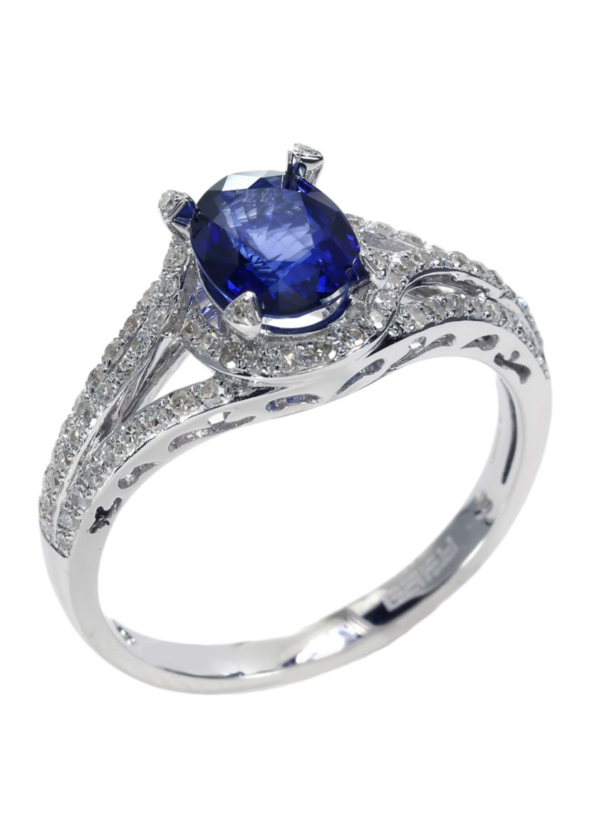 1/3 ct. t.w. Diamond and 1.42 ct. t.w. Sapphire Ring in 14K White Gold