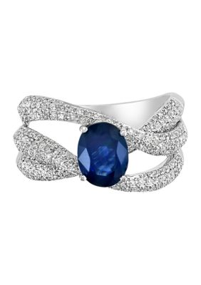 Effy 14K White Gold 3/4 Ct. T.w. Diamond And 1.42 Ct. T.w. Natural Sapphire Oval Ring, 7 -  0607649637866