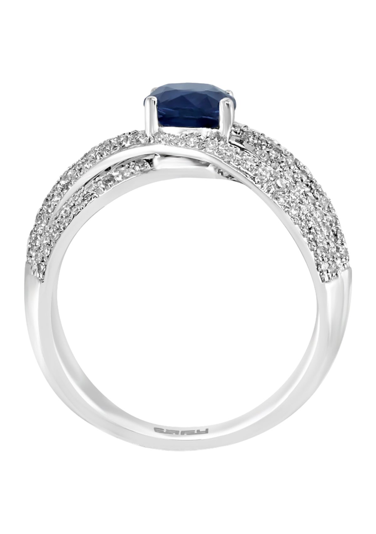 14k White Gold 3/4 ct. t.w. Diamond and 1.42 ct. t.w. Natural Sapphire Oval Ring