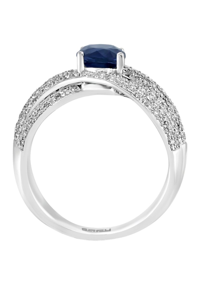 14k White Gold 3/4 ct. t.w. Diamond and 1.42 ct. t.w. Natural Sapphire Oval Ring