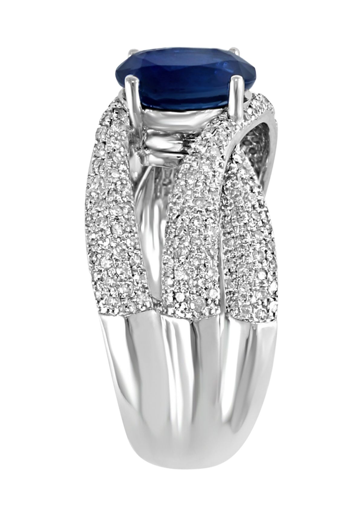 14k White Gold 3/4 ct. t.w. Diamond and 1.42 ct. t.w. Natural Sapphire Oval Ring