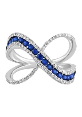 Effy 1/3 Ct. T.w. Diamond And 5/8 Ct. T.w. Natural Sapphire Orbit Ring In 14K White Gold, 7 -  0607649711337