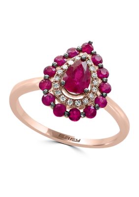 Effy 1/10 Ct. T.w. Diamond And 7/8 T.w. Ruby Ring In 14K Rose Gold -  0607649932893