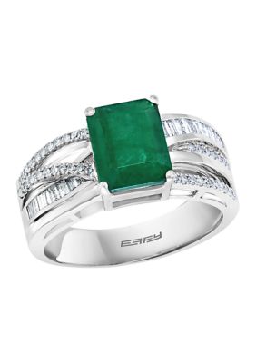 Effy 3/8 Ct. T.w. Diamond And 2.19 Ct. T.w. Emerald Ring In 14K White Gold