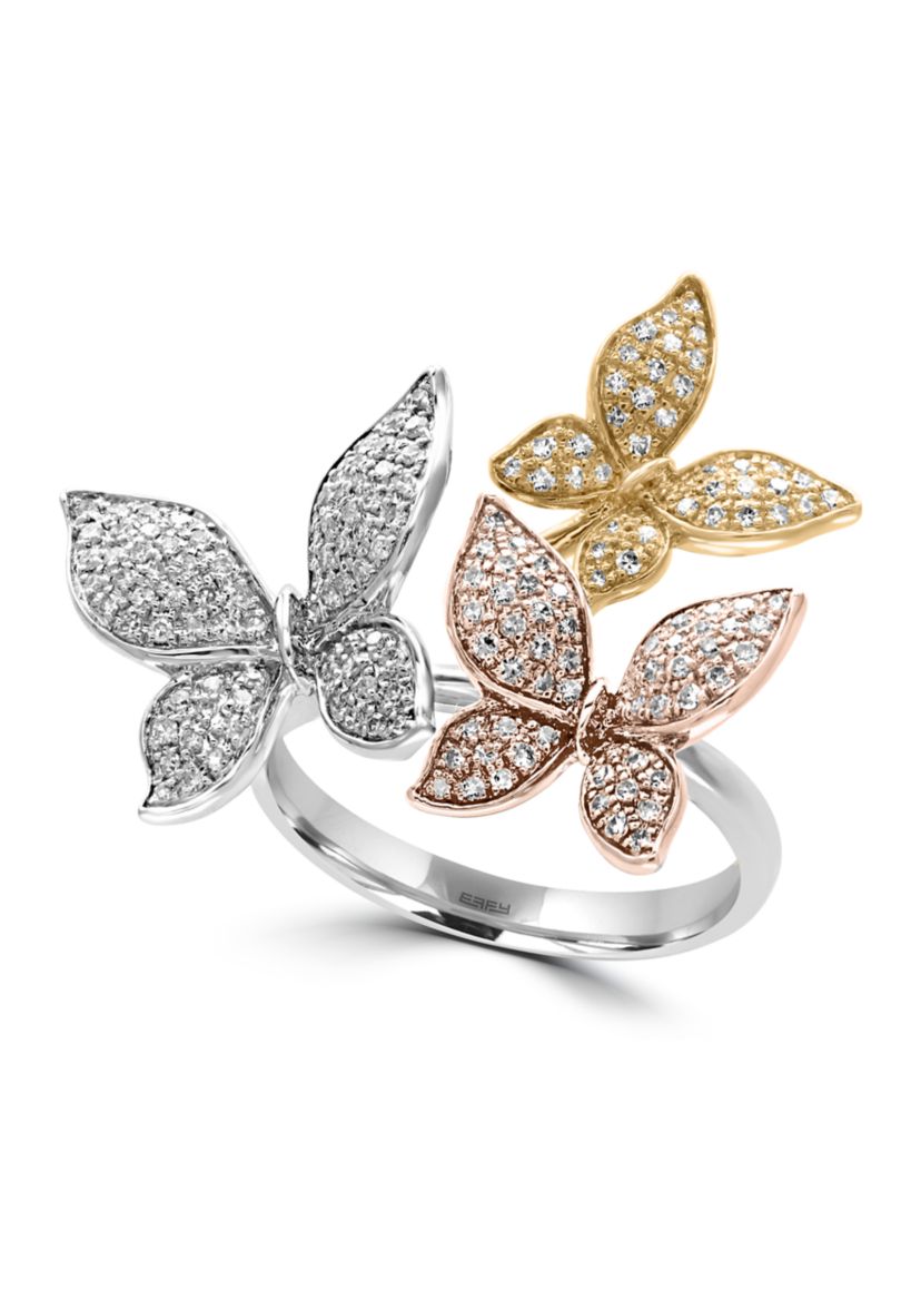 5/8 ct. t.w. Diamond Trio Butterfly Ring in 14K Tri Tone Gold