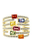 5/8 ct. t.w. Diamond, 1.75 ct. t.w. Multi Sapphire, Natural Ceylon Sapphire, Green Sapphire, Orange Sapphire, Pink Sapphire, Yellow Sapphire Ring in 14k Yellow Gold