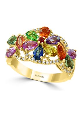 Effy Diamond Sapphire Ring In 14K Yellow Gold
