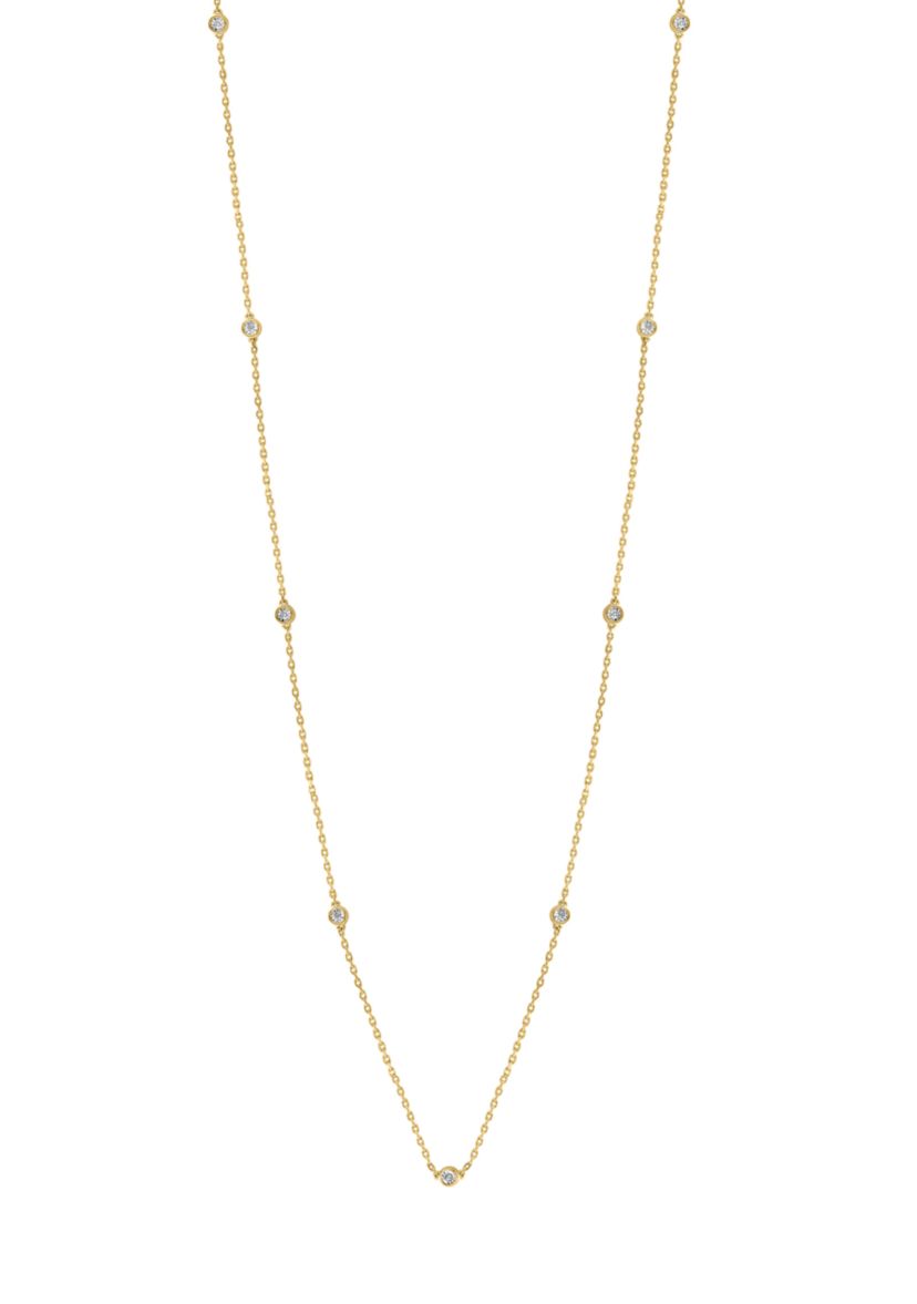 Sterling Silver/14K Gold Plate 32" Diamond Necklace 