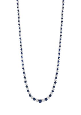 Effy 1.47 Ct. T.w. Diamond And 7.48 Ct. T.w. Natural Sapphire Tennis Necklace In Sterling Silver