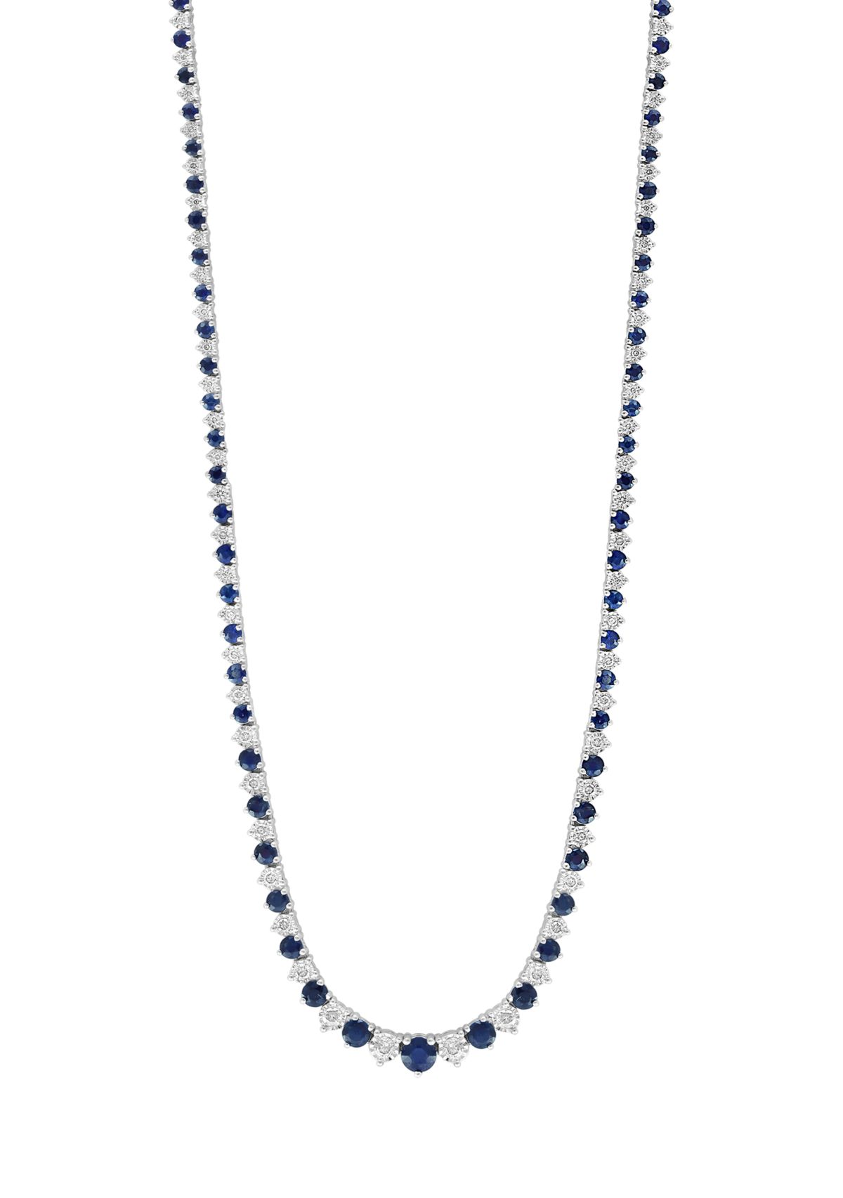 1.47 ct. t.w. Diamond and 7.48 ct. t.w. Natural Sapphire Tennis Necklace in Sterling Silver