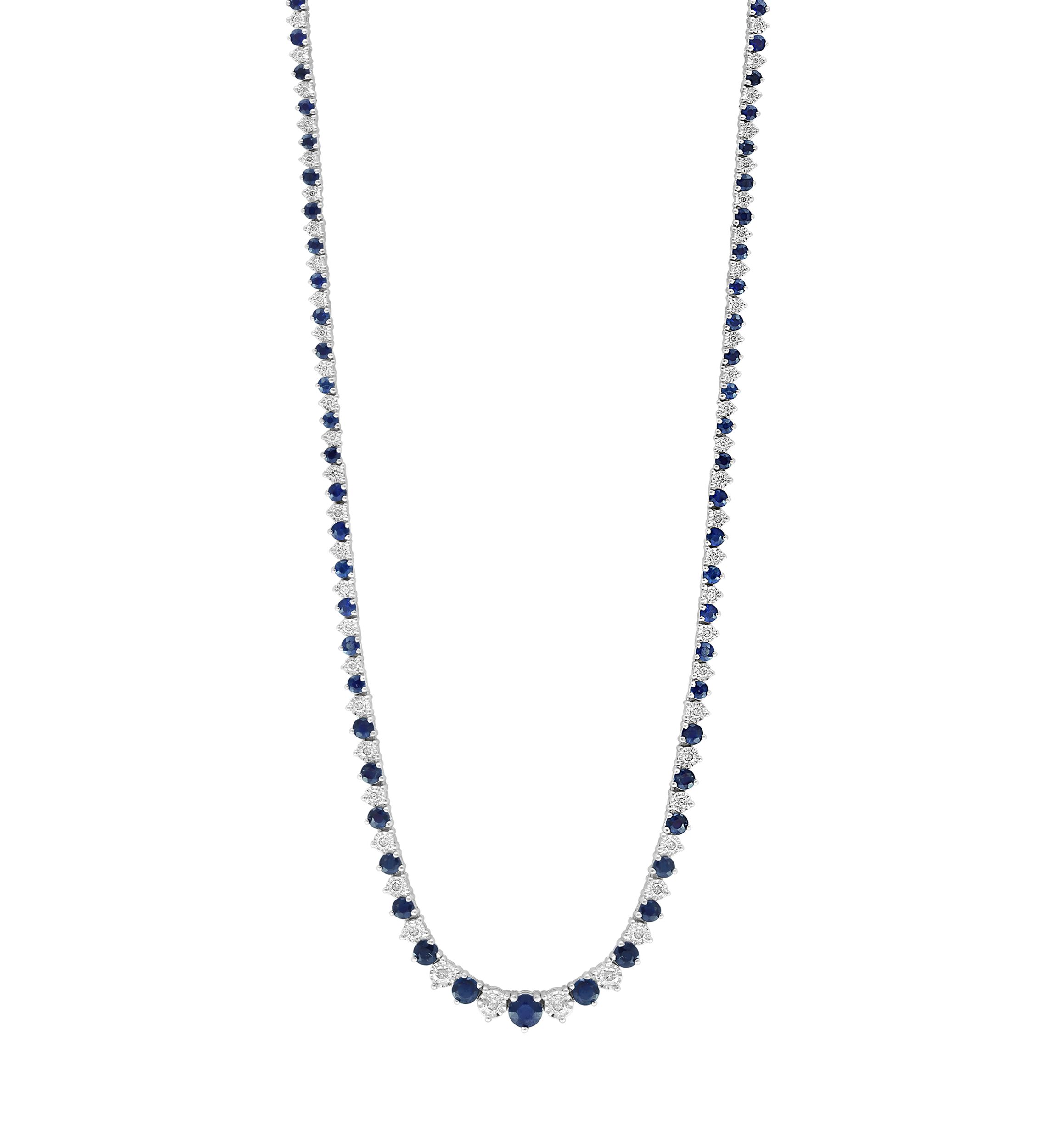 1.47 ct. t.w. Diamond and 7.48 ct. t.w. Natural Sapphire Tennis Necklace in Sterling Silver