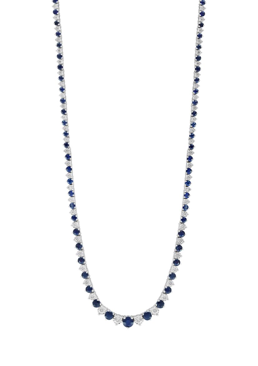 1.47 ct. t.w. Diamond and 7.48 ct. t.w. Natural Sapphire Tennis Necklace in Sterling Silver