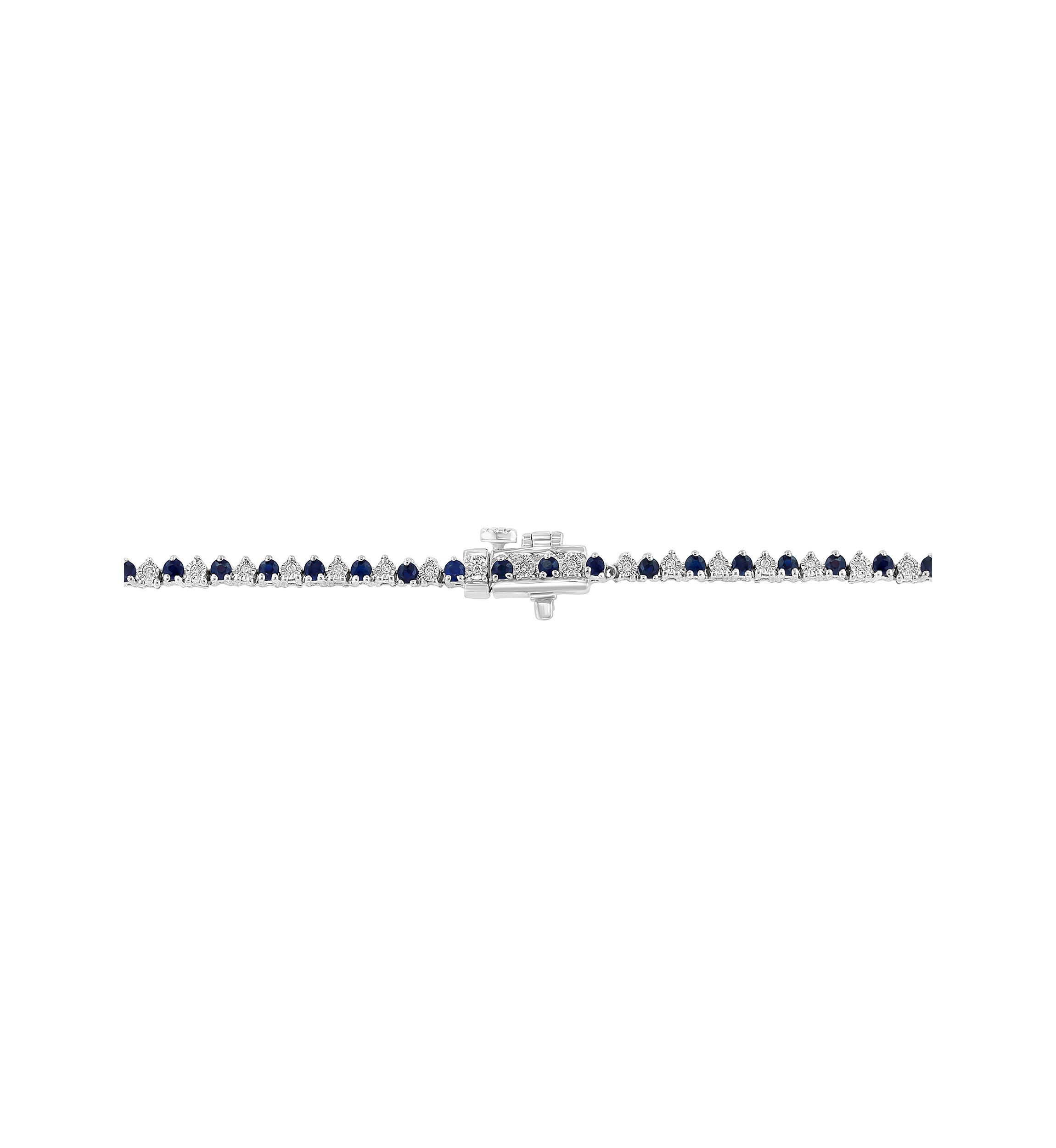 1.47 ct. t.w. Diamond and 7.48 ct. t.w. Natural Sapphire Tennis Necklace in Sterling Silver