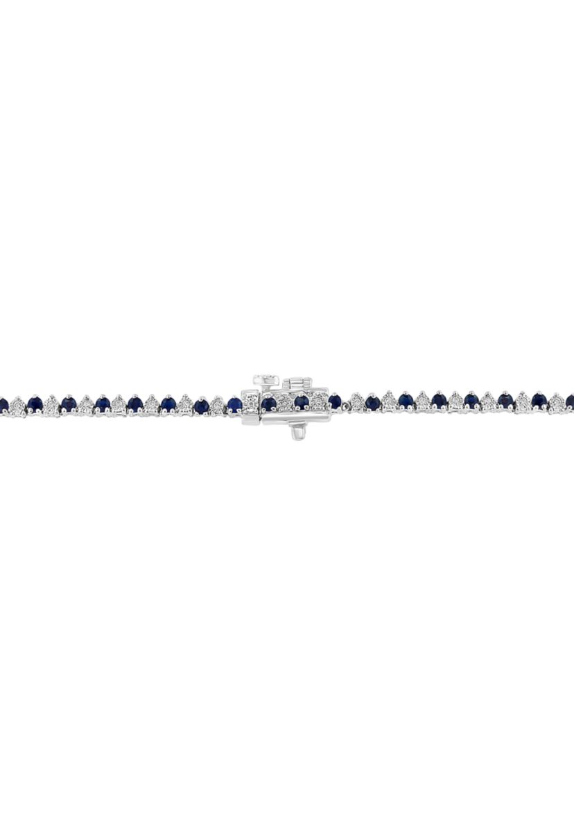 1.47 ct. t.w. Diamond and 7.48 ct. t.w. Natural Sapphire Tennis Necklace in Sterling Silver
