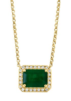 Effy 1/8 Ct. T.w. Diamond And Natural Emerald Necklace In 14K Yellow Gold