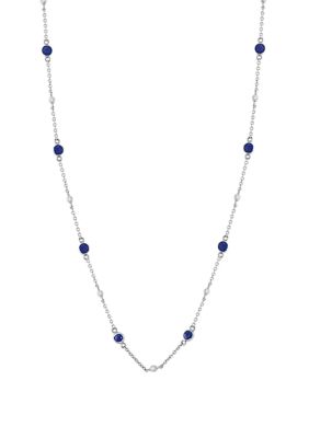 Effy 1/8 Ct. T.w. Diamond And 1.46 Ct. T.w. Natural Sapphire Necklace In 14K White Gold