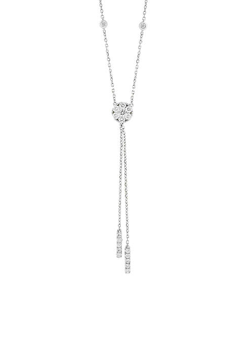 14K White Gold Diamond Cluster Drop Necklace 