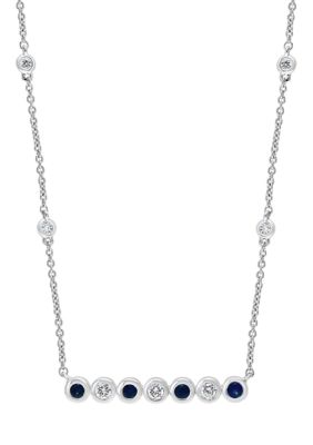 Effy 1/5 Ct. T.w. Diamond And 1/4 Ct. T.w. Sapphire Bar Necklace In 14K White Gold, 16 In -  0191120185941