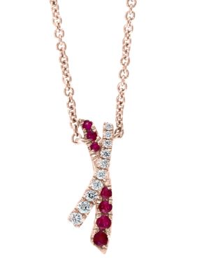 Effy 1/10 Ct. T.w. Diamond And 1/10 Ct. T.w. Ruby Pendant Necklace In 14K Rose Gold