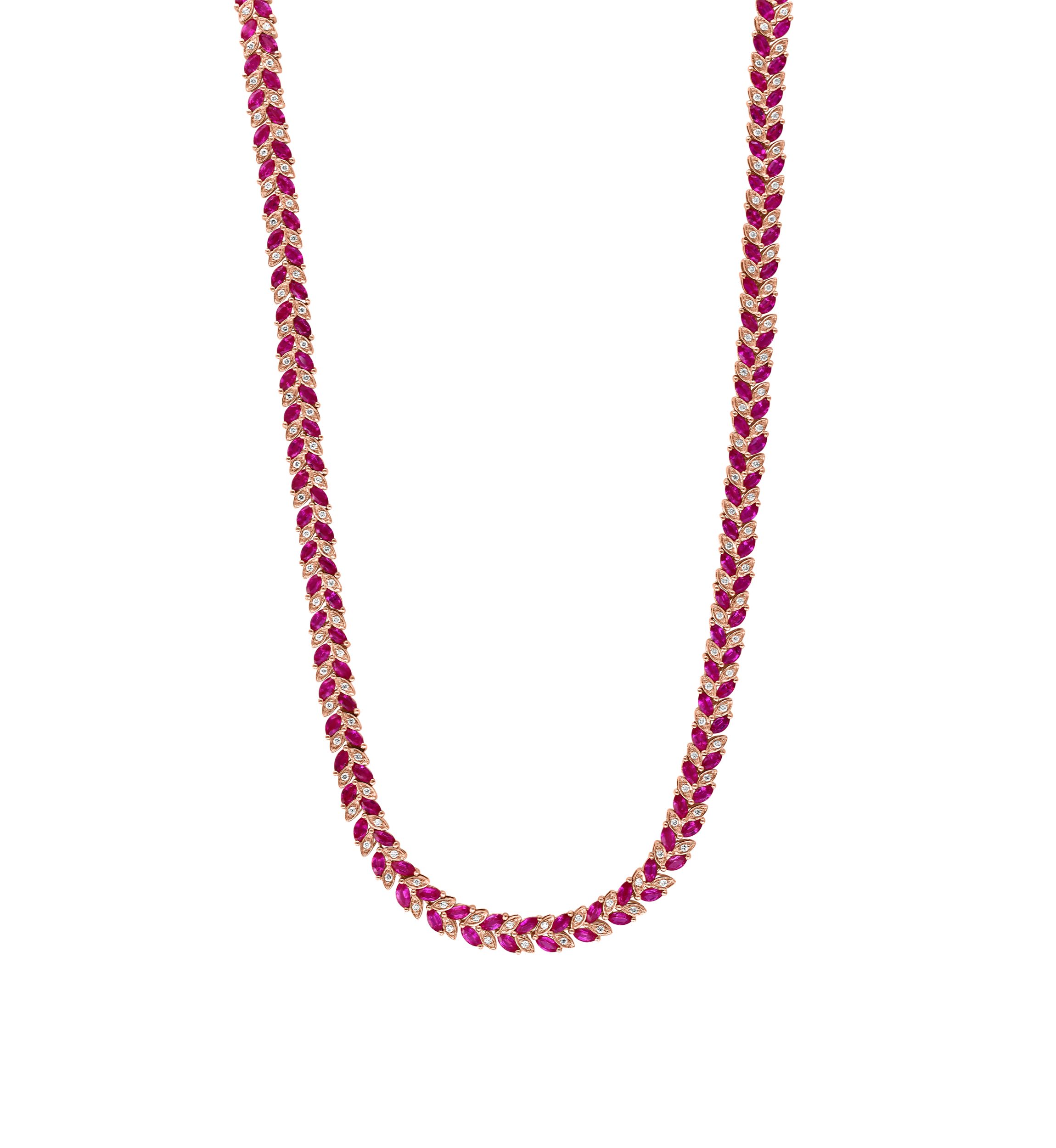 14K Rose Gold Diamond Ruby Necklace 
