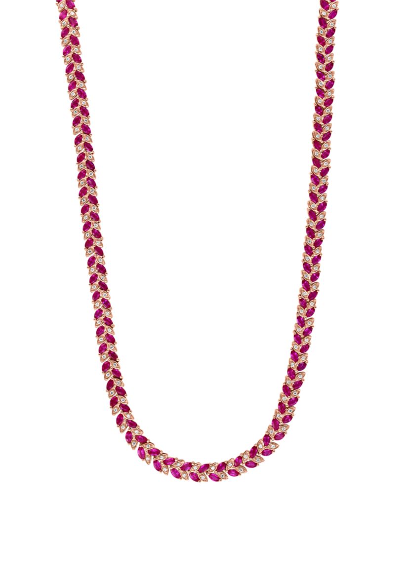 14K Rose Gold Diamond Ruby Necklace 