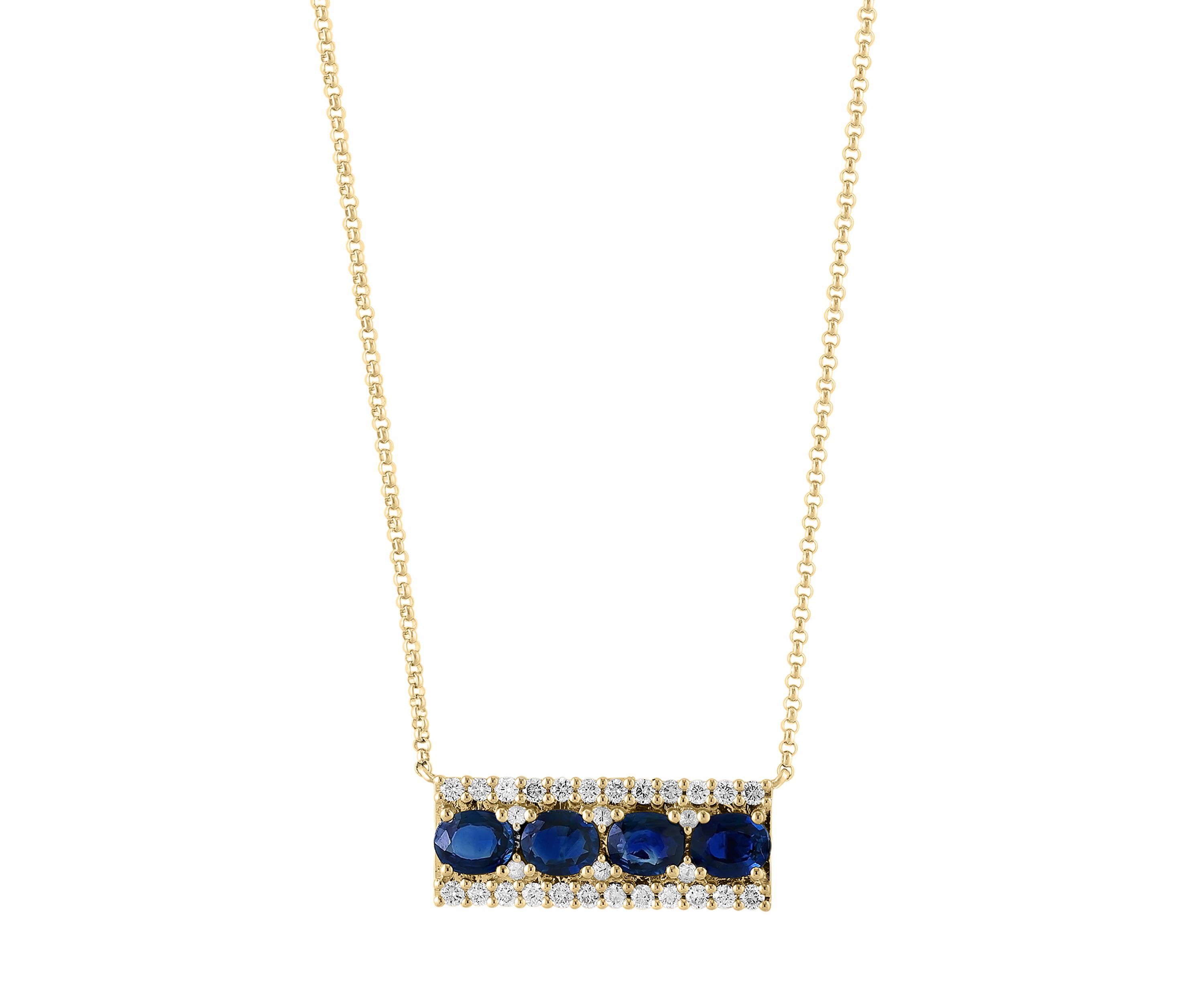 1.93 ct. t.w. Diamond, Natural Sapphire, White Sapphire Necklace in 14K Yellow Gold