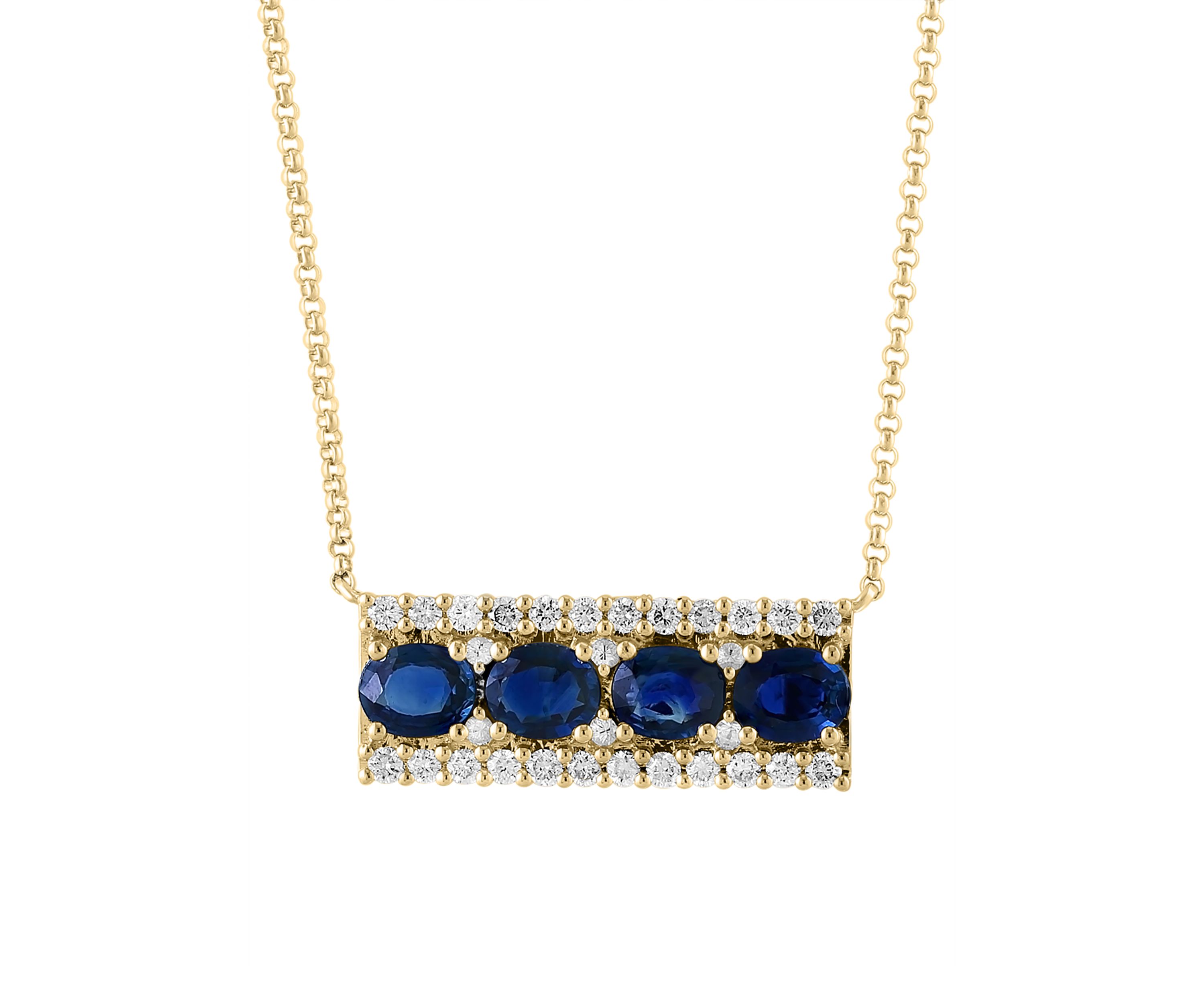 1.93 ct. t.w. Diamond, Natural Sapphire, White Sapphire Necklace in 14K Yellow Gold