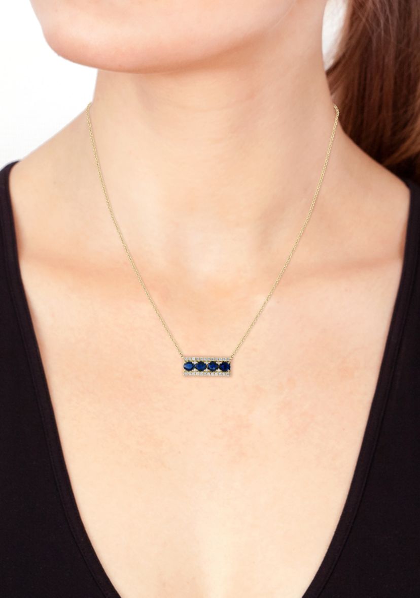 1.93 ct. t.w. Diamond, Natural Sapphire, White Sapphire Necklace in 14K Yellow Gold