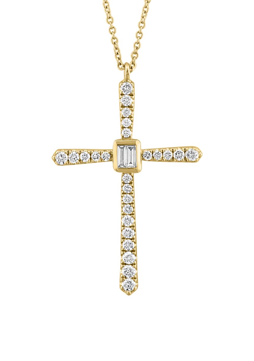 5/8 ct. t.w. Diamond Cross Pendant Necklace in 14K Yellow Gold 