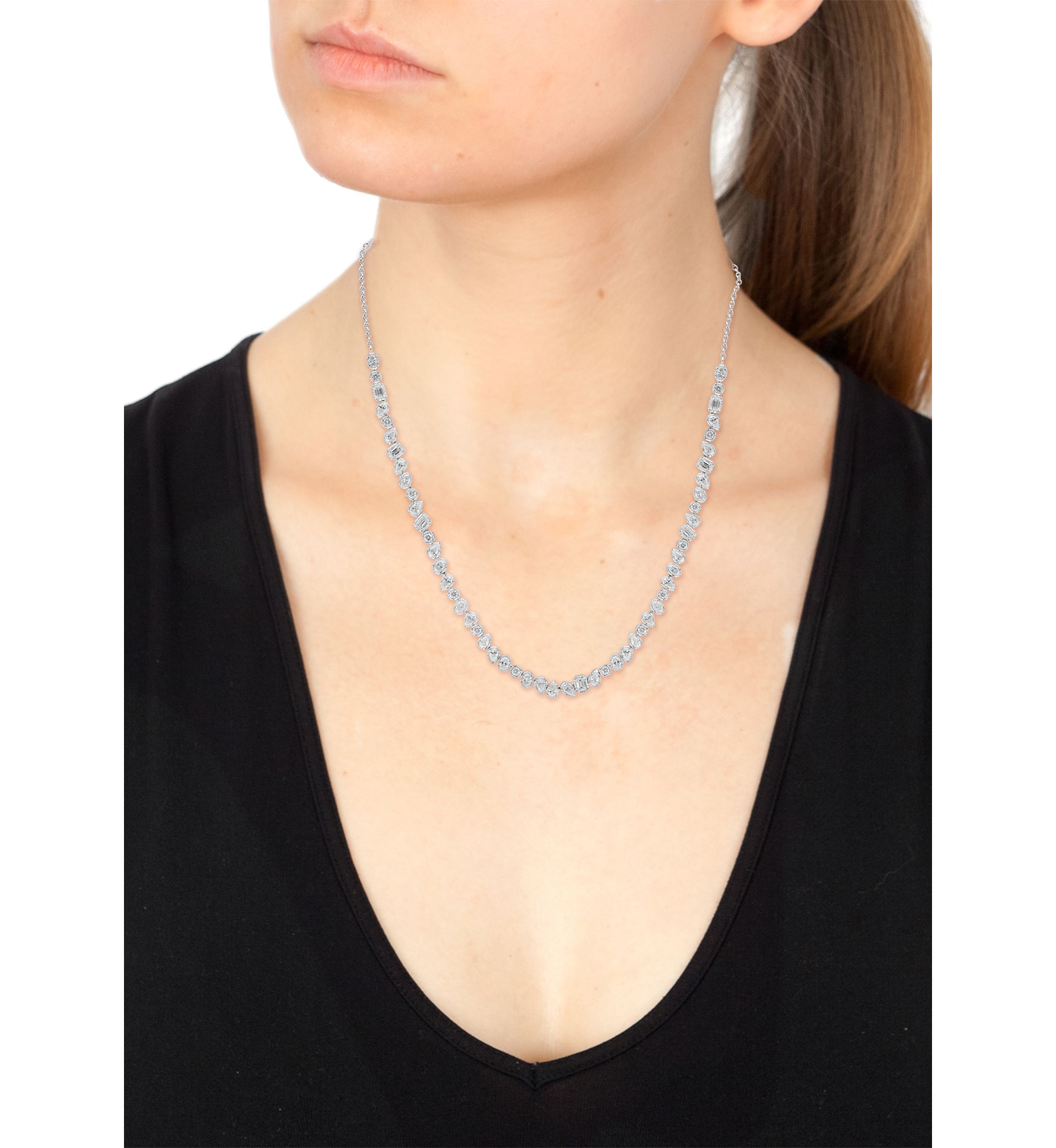 3.93 ct. t.w. Diamond Pavé Necklace in 14K White Gold
