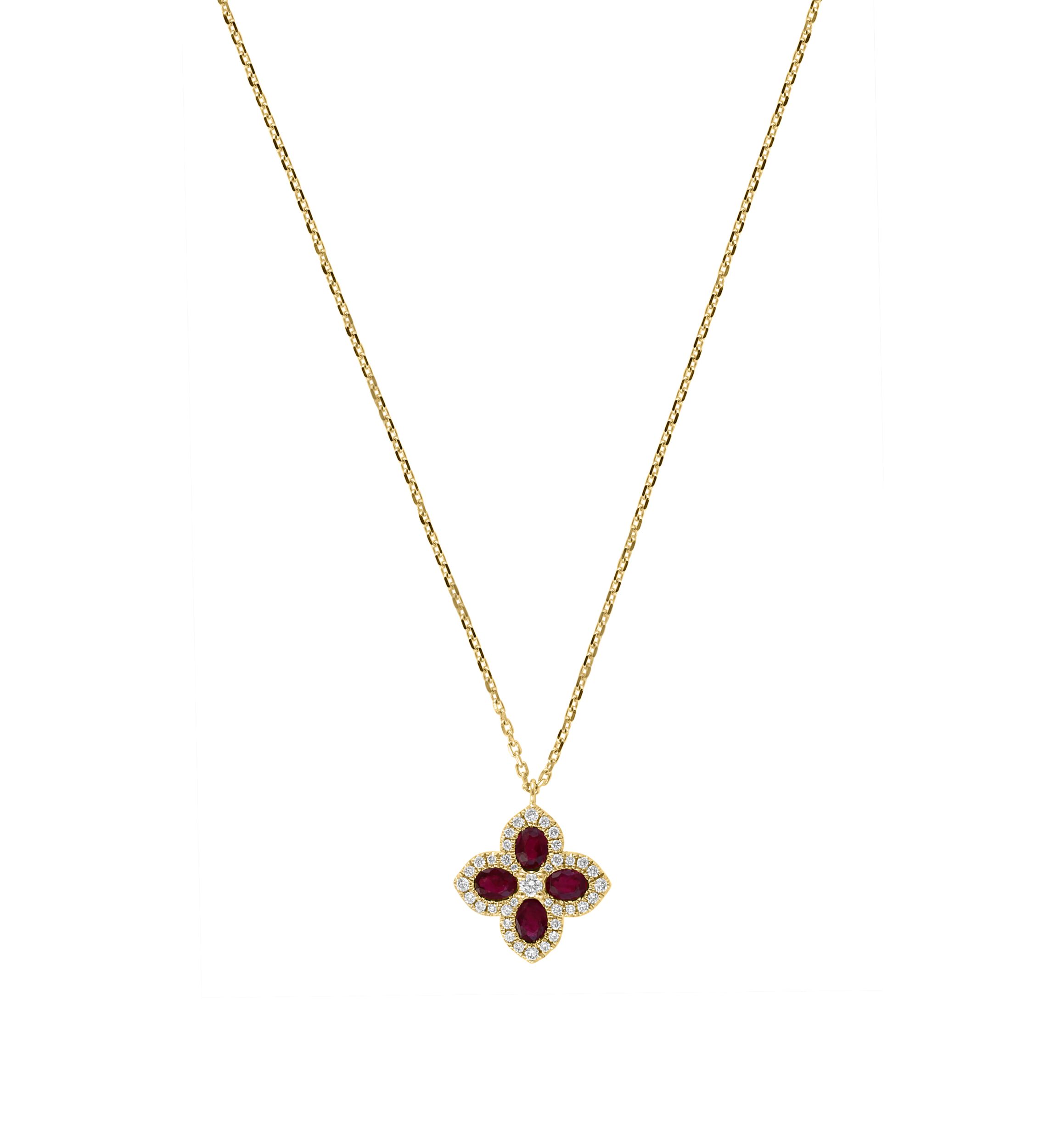 1/4 ct. t.w. Diamond, 1 ct. t.w. Natural Ruby Necklace in 14K Yellow Gold