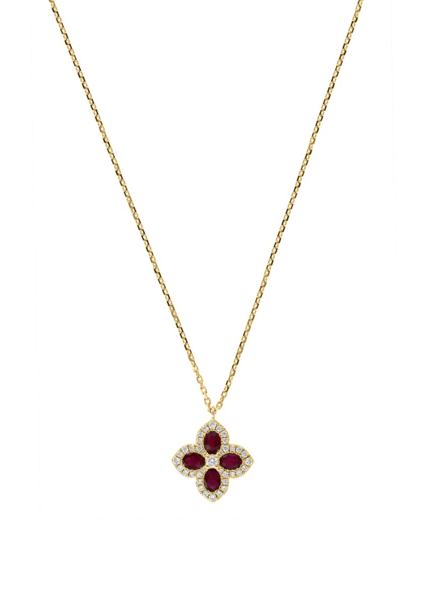 1/4 ct. t.w. Diamond, 1 ct. t.w. Natural Ruby Necklace in 14K Yellow Gold