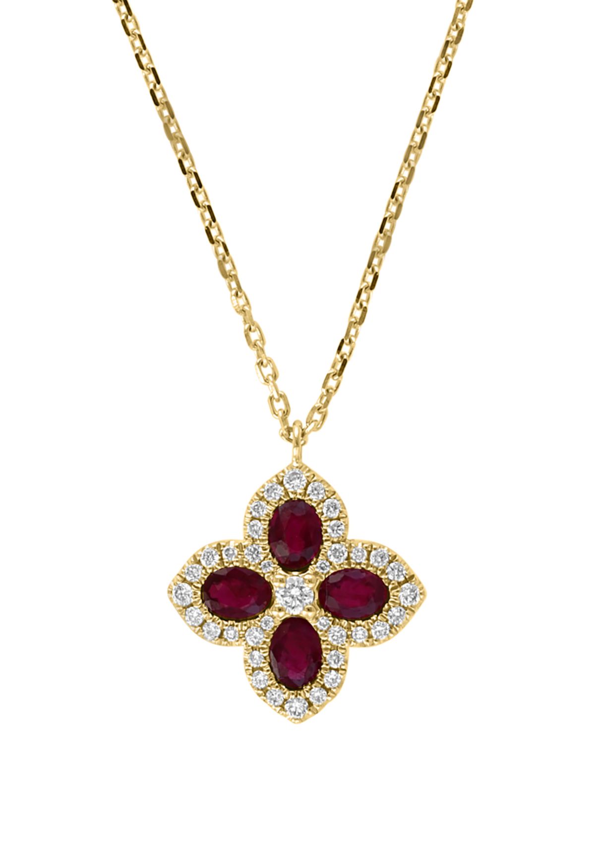 1/4 ct. t.w. Diamond, 1 ct. t.w. Natural Ruby Necklace in 14K Yellow Gold