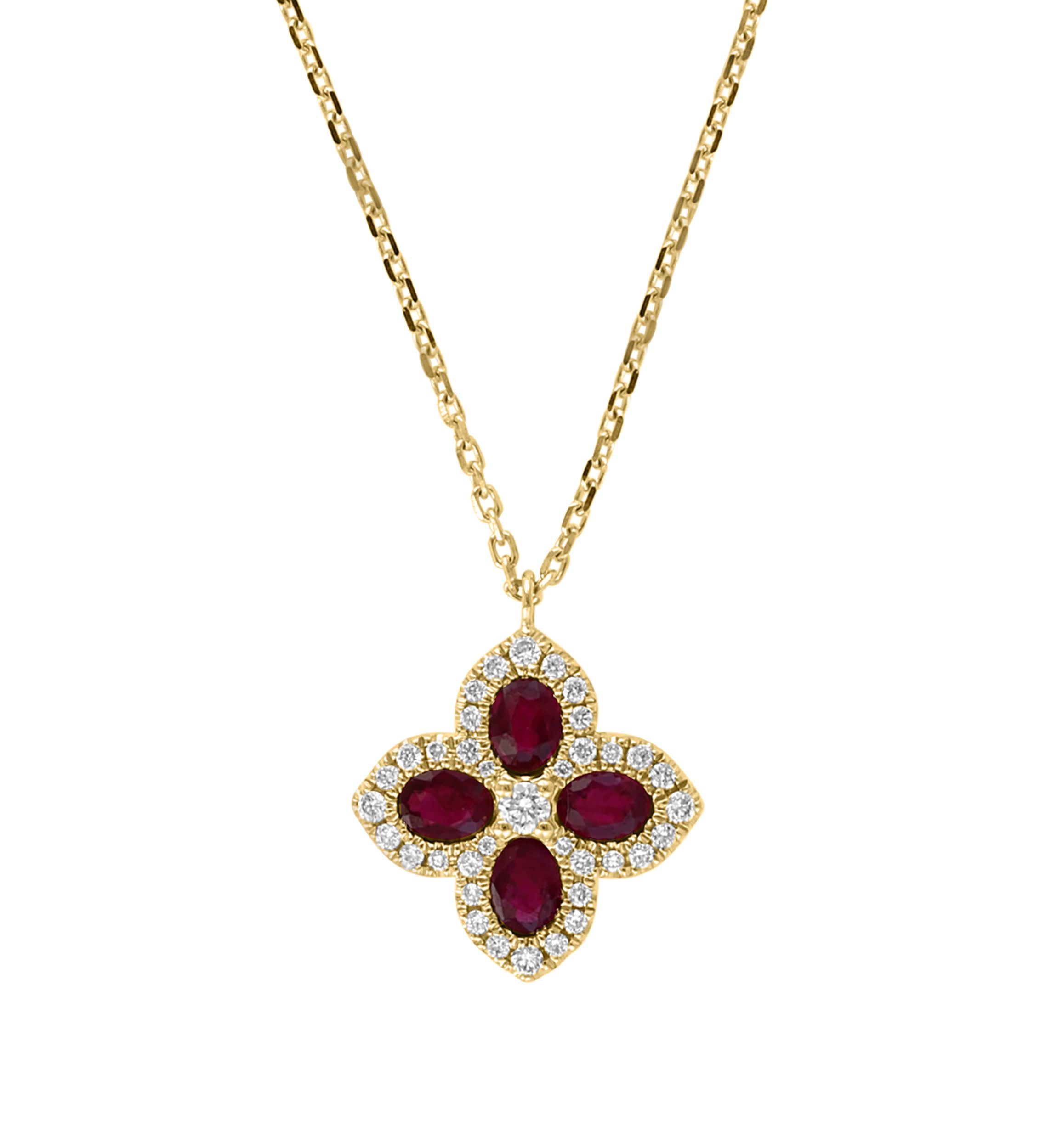 1/4 ct. t.w. Diamond, 1 ct. t.w. Natural Ruby Necklace in 14K Yellow Gold