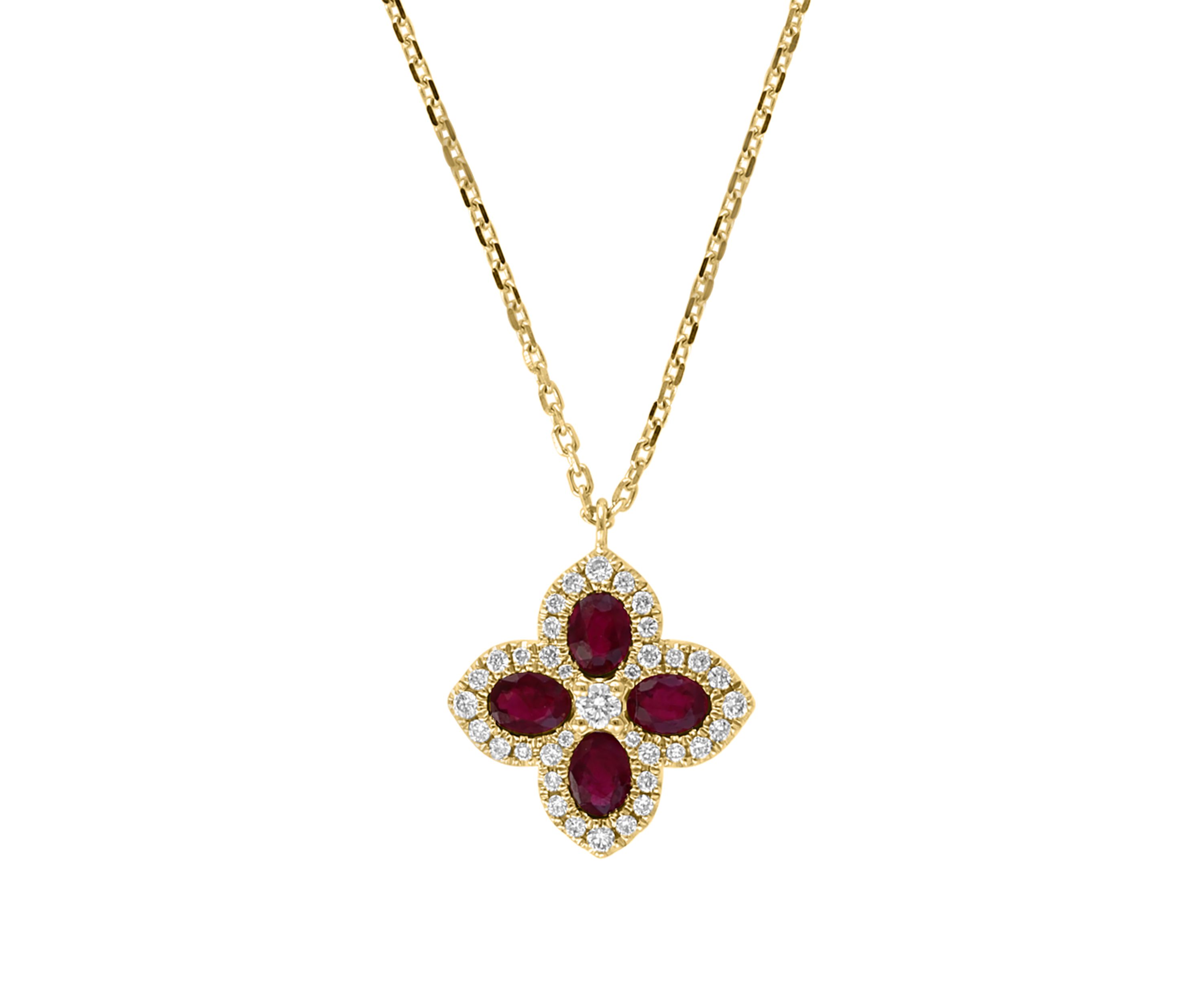 1/4 ct. t.w. Diamond, 1 ct. t.w. Natural Ruby Necklace in 14K Yellow Gold