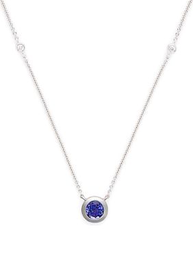 Effy 1/10 Ct. T.w. Diamond And 1/2 Ct. T.w. Tanzanite Necklace In 14K White Gold, 16 In -  0191120200576