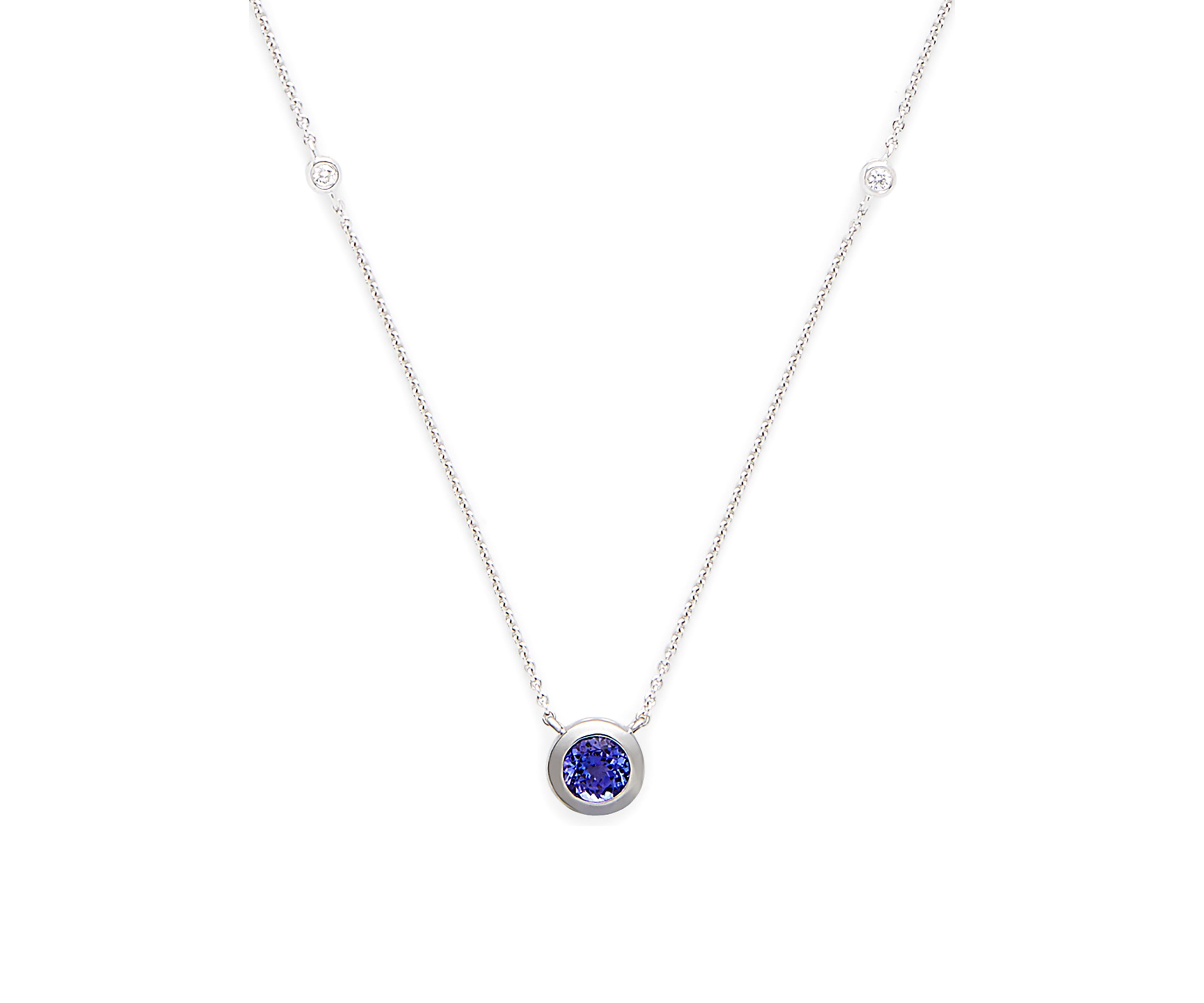  1/10 ct. t.w. Diamond and 1/2 ct. t.w. Tanzanite Necklace in 14K White Gold