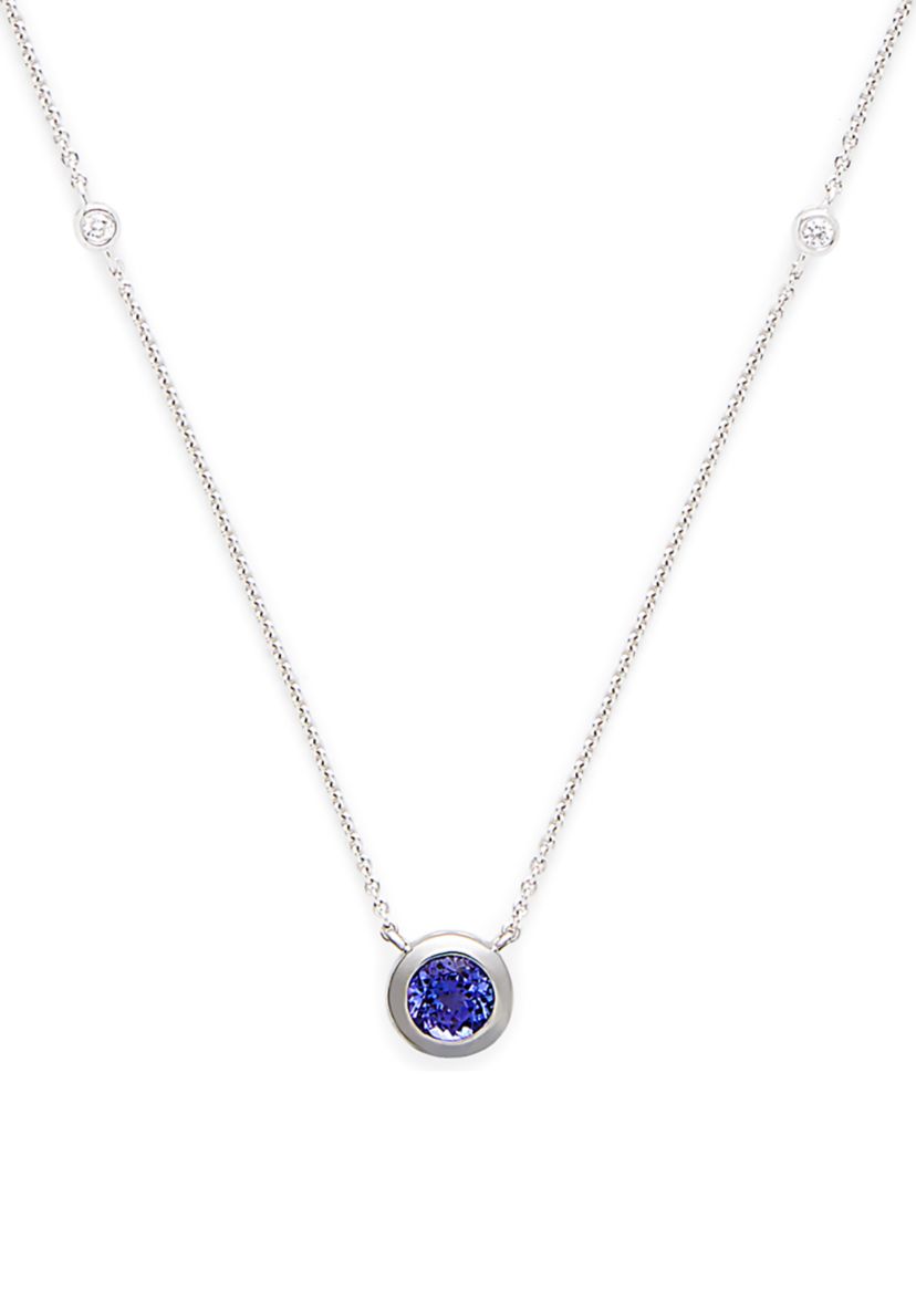 1/10 ct. t.w. Diamond and 1/2 ct. t.w. Tanzanite Necklace in 14K White Gold
