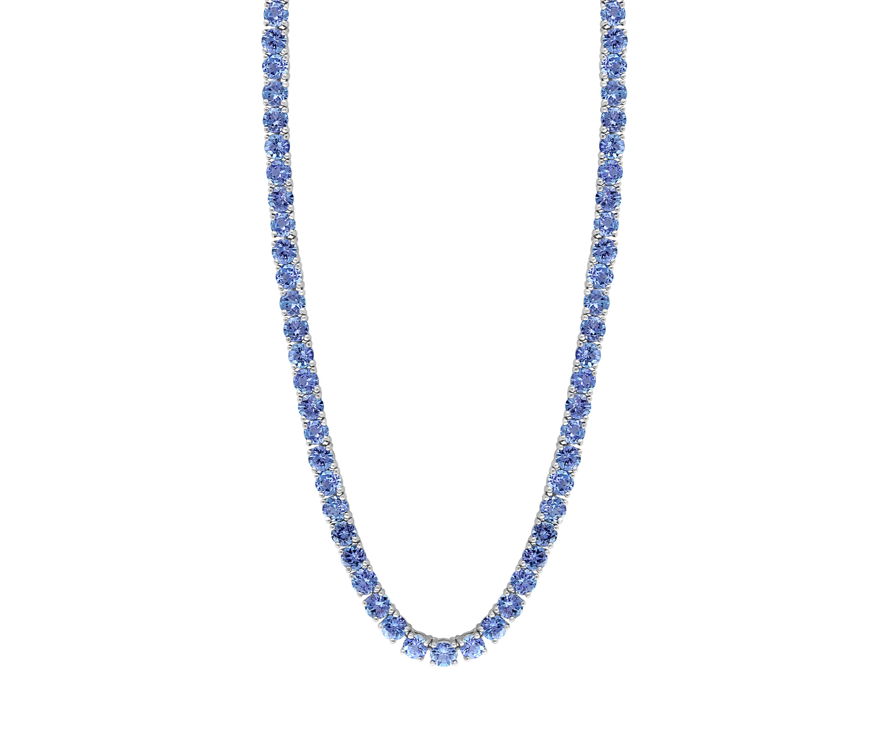 Tanzanite Tennis Necklace in Sterling  Silver